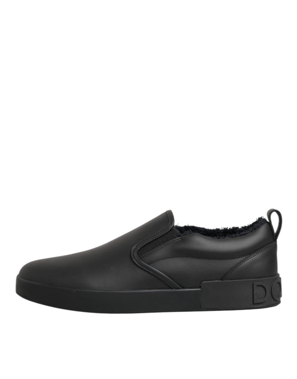 Schwarz Leder Low Top Slip On Sneakers Schuhe