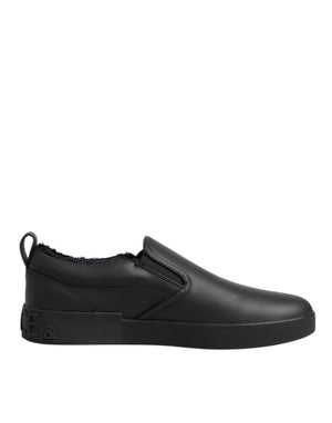 Schwarz Leder Low Top Slip On Sneakers Schuhe