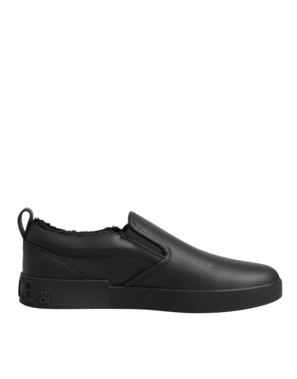 Schwarz Leder Low Top Slip On Sneakers Schuhe
