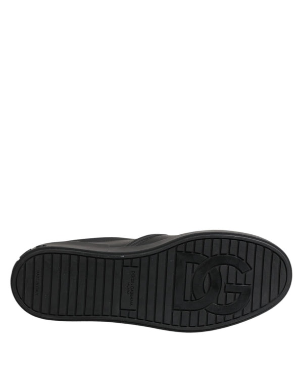 Schwarz Leder Low Top Slip On Sneakers Schuhe