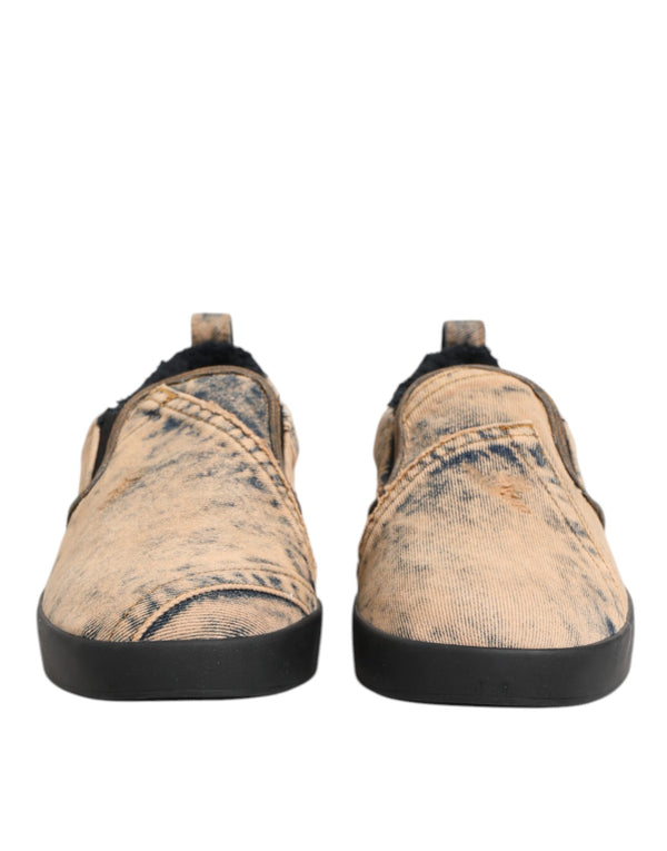 Beige Baumwolle Low Top Slip On Sneakers Schuhe