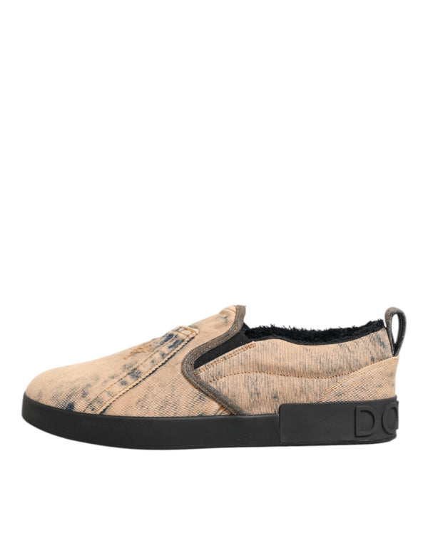 Beige Baumwolle Low Top Slip On Sneakers Schuhe