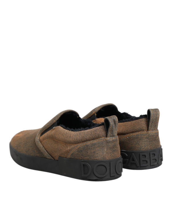 Braun Baumwolle Low Top Slip On Turnschuhe Schuhe