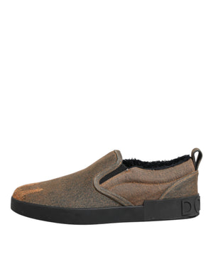 Braun Baumwolle Low Top Slip On Turnschuhe Schuhe