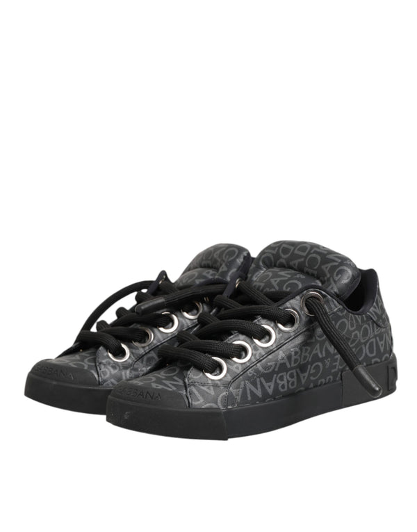 Schwarz Baumwolle Denim Logo Low Top Sneakers Schuhe