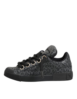 Schwarz Baumwolle Denim Logo Low Top Sneakers Schuhe