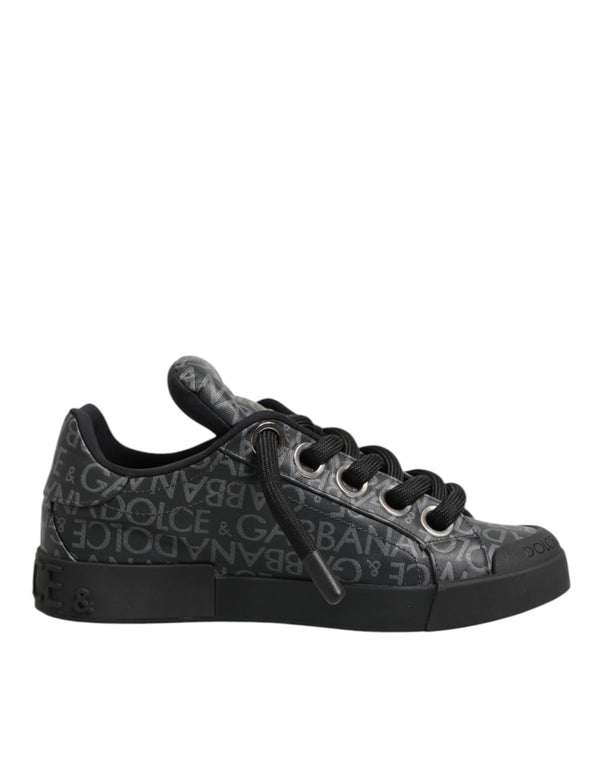 Schwarz Baumwolle Denim Logo Low Top Sneakers Schuhe