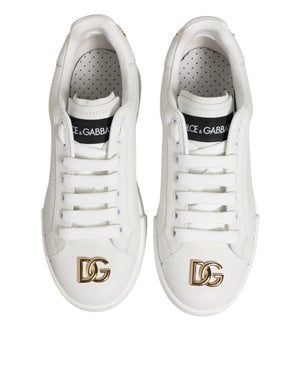 Weiß DG Leder Low Top Sneakers Schuhe