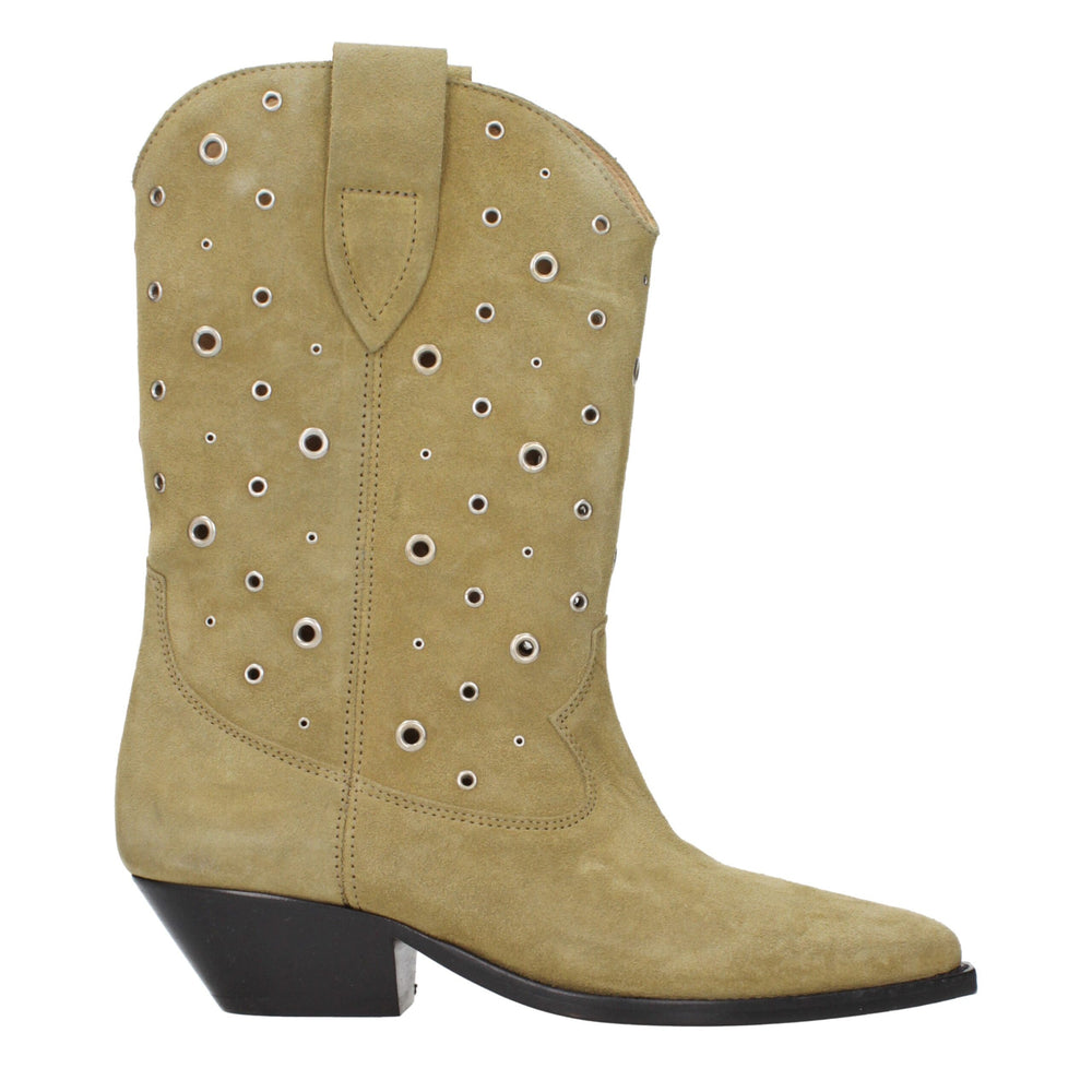 Beige Lederstiefeletten