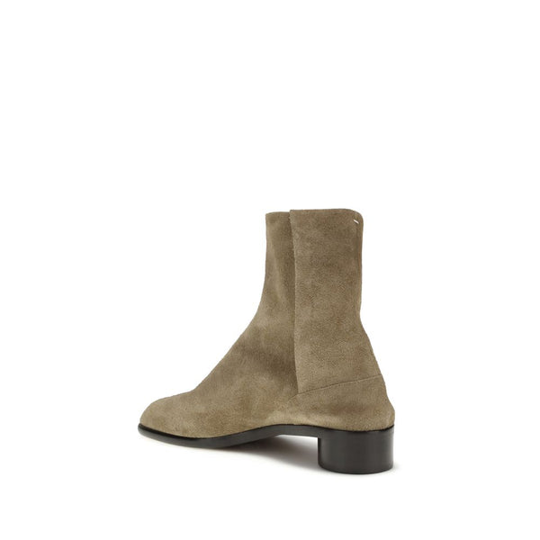 Beigefarbene Leder-Stiefeletten