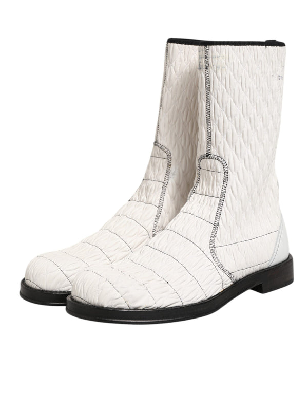 Weiße Lammfell Leder Mid Calf Stiefel Schuhe