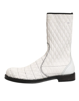 Weiße Lammfell Leder Mid Calf Stiefel Schuhe