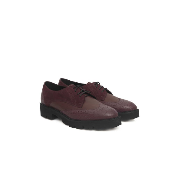 Burgunderfarbenes Rindsleder Damen Loafer