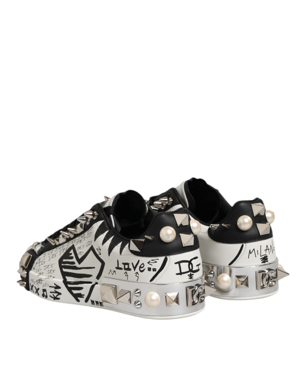 Schwarz Weiß Nieten Low Top Sneakers Schuhe
