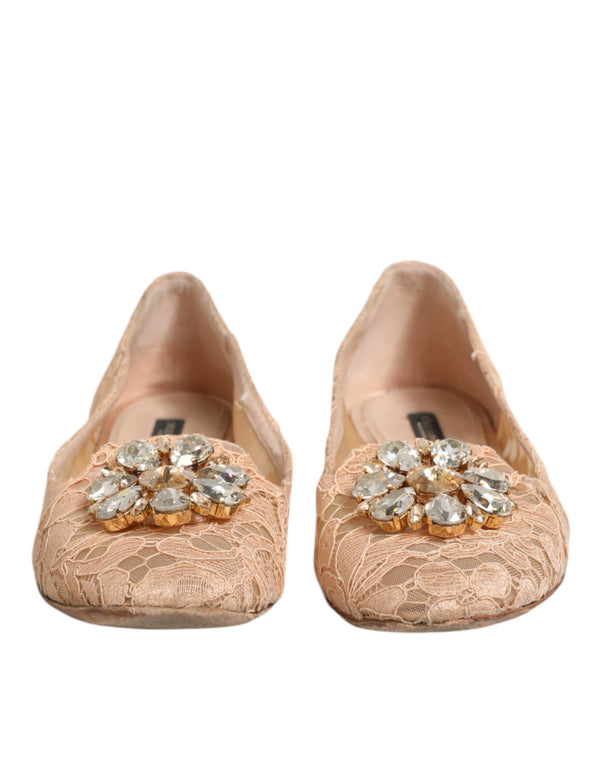 Beige Taormina Spitze Kristalle Flats Schuhe