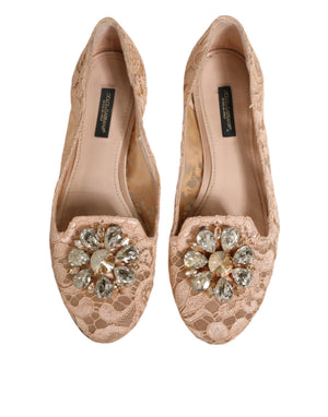 Beige Taormina Spitze Kristalle Flats Schuhe