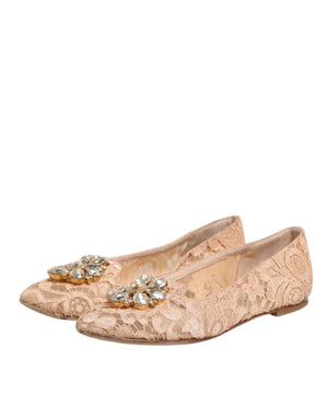 Beige Taormina Spitze Kristalle Flats Schuhe