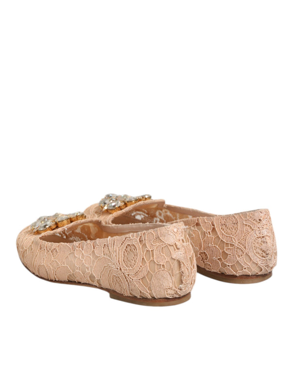 Beige Taormina Spitze Kristalle Flats Schuhe