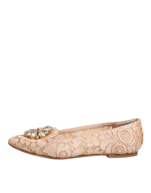 Beige Taormina Spitze Kristalle Flats Schuhe