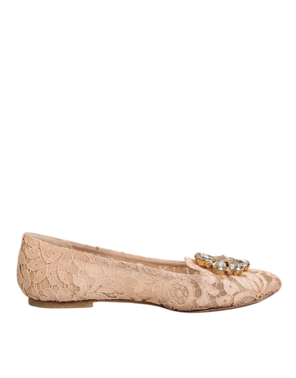 Beige Taormina Spitze Kristalle Flats Schuhe
