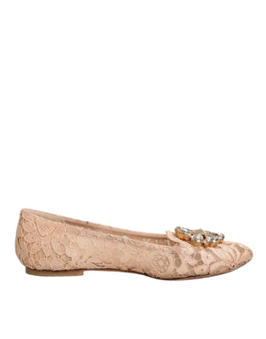 Beige Taormina Spitze Kristalle Flats Schuhe