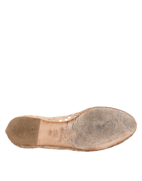 Beige Taormina Spitze Kristalle Flats Schuhe