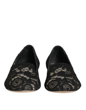 Schwarz Taormina Spitze Slip On Flats Schuhe