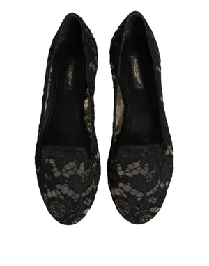 Schwarz Taormina Spitze Slip On Flats Schuhe