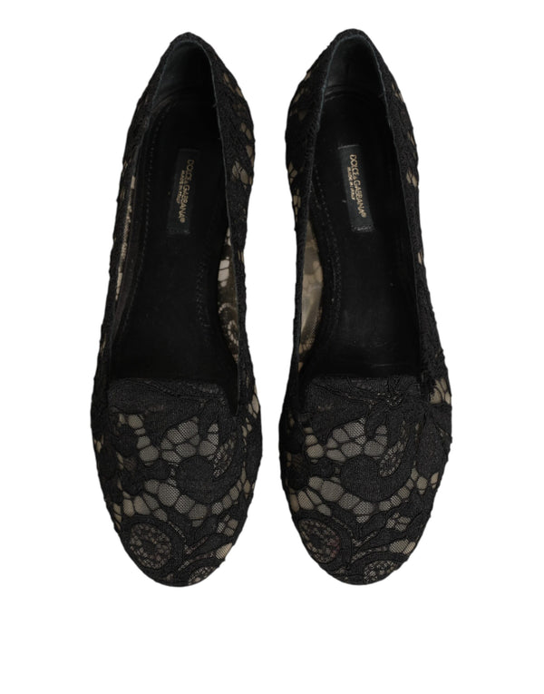 Schwarz Taormina Spitze Slip On Flats Schuhe
