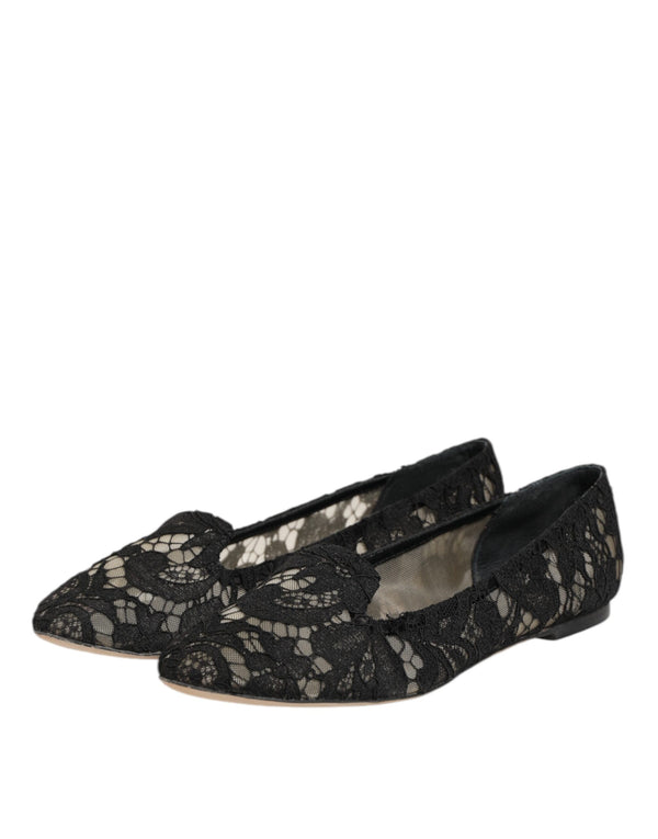 Schwarz Taormina Spitze Slip On Flats Schuhe