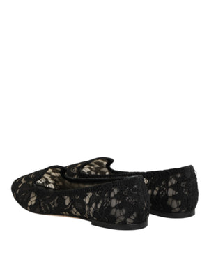 Schwarz Taormina Spitze Slip On Flats Schuhe