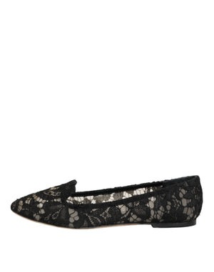 Schwarz Taormina Spitze Slip On Flats Schuhe
