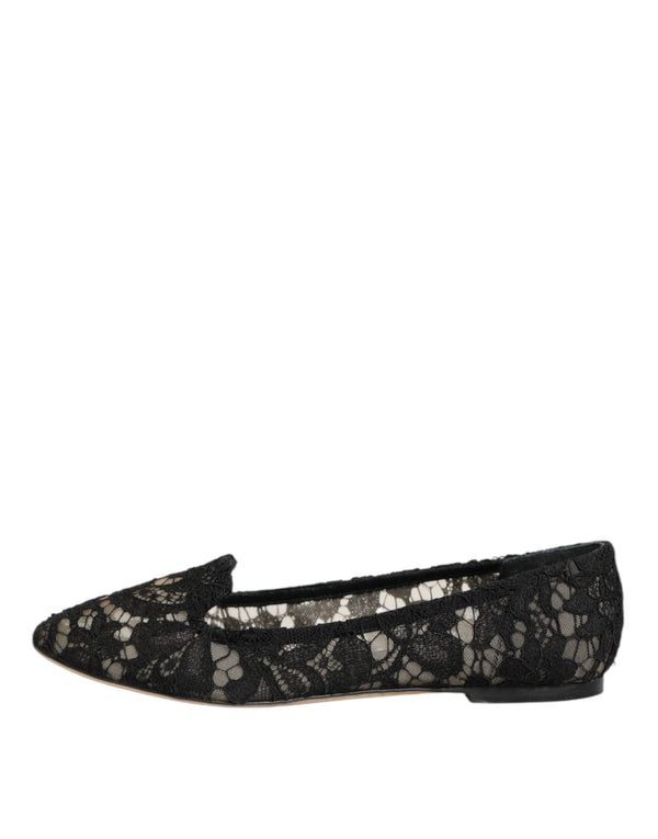 Schwarz Taormina Spitze Slip On Flats Schuhe