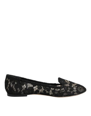 Schwarz Taormina Spitze Slip On Flats Schuhe