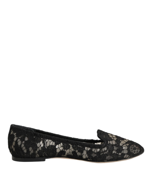 Schwarz Taormina Spitze Slip On Flats Schuhe