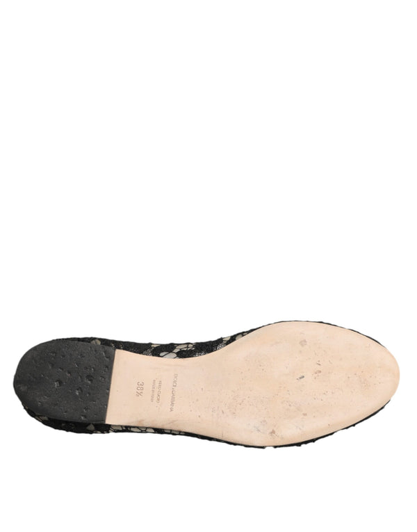 Schwarz Taormina Spitze Slip On Flats Schuhe