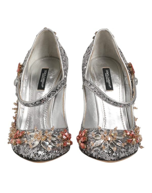 Silberne Pailletten Kristall Mary Janes Pumps Schuhe