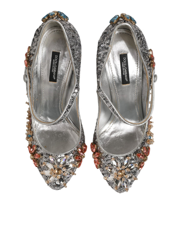 Silberne Pailletten Kristall Mary Janes Pumps Schuhe