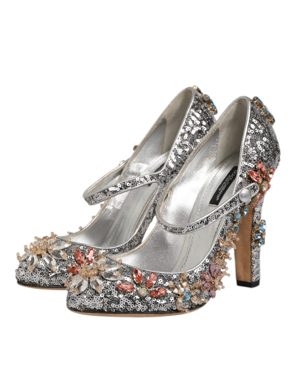 Silberne Pailletten Kristall Mary Janes Pumps Schuhe
