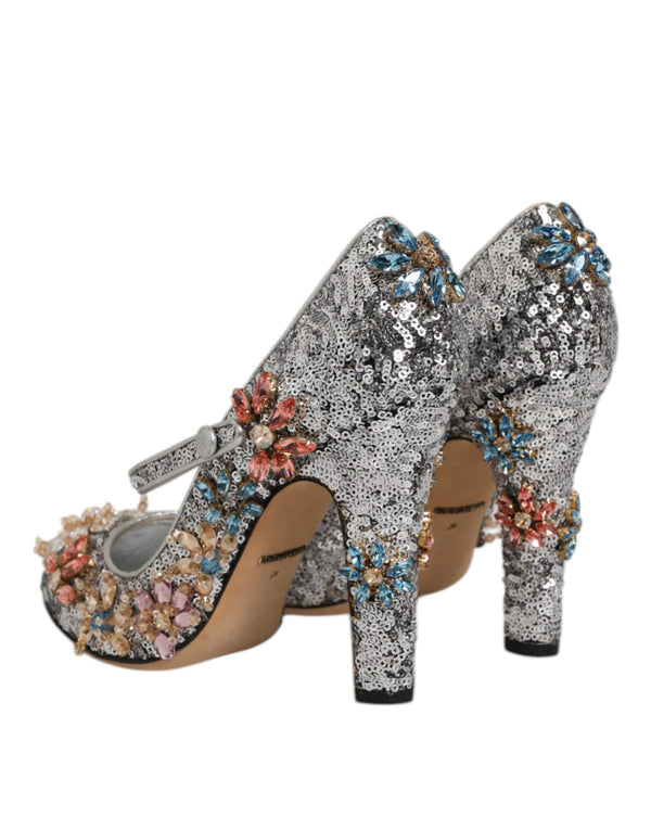 Silberne Pailletten Kristall Mary Janes Pumps Schuhe