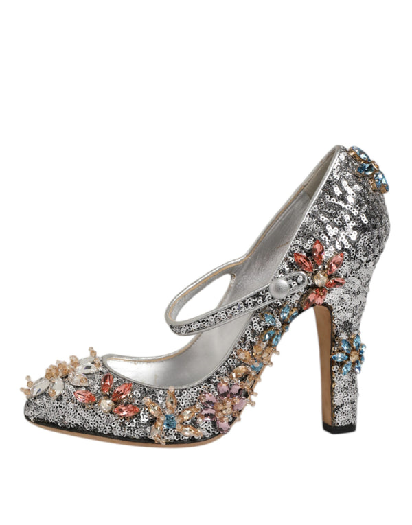 Silberne Pailletten Kristall Mary Janes Pumps Schuhe