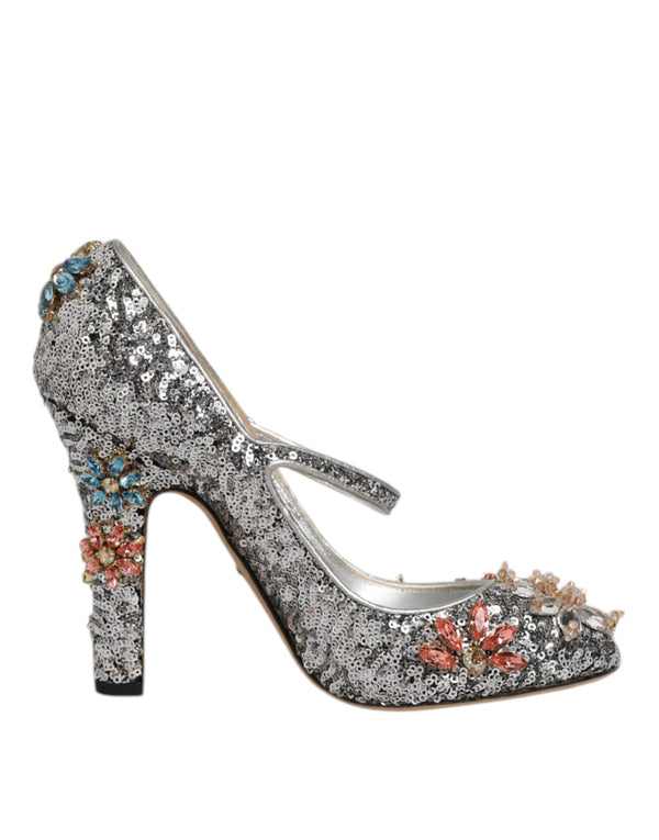 Silberne Pailletten Kristall Mary Janes Pumps Schuhe