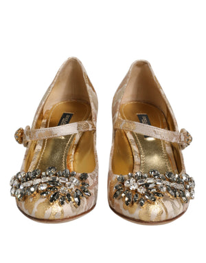 Gold Jacquard Kristall Mary Janes Pumps Schuhe