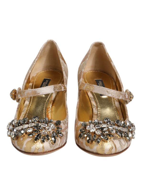Gold Jacquard Kristall Mary Janes Pumps Schuhe