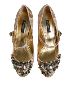 Gold Jacquard Kristall Mary Janes Pumps Schuhe
