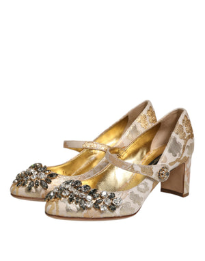 Gold Jacquard Kristall Mary Janes Pumps Schuhe