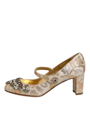 Gold Jacquard Kristall Mary Janes Pumps Schuhe