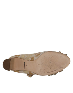 Gold Jacquard Kristall Mary Janes Pumps Schuhe