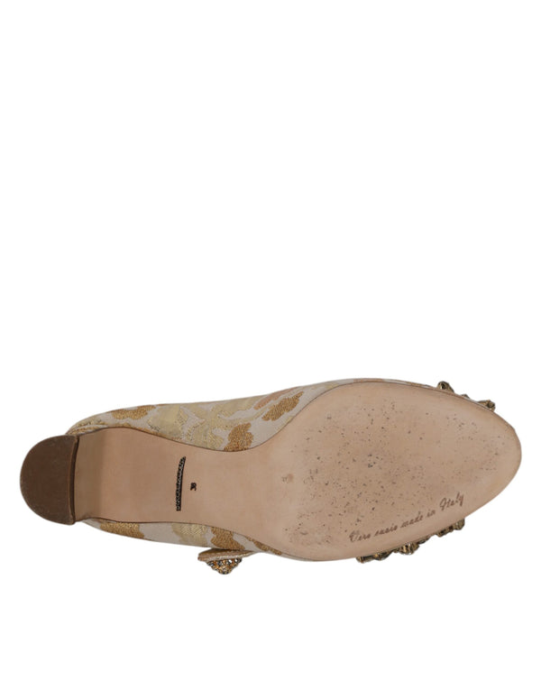 Gold Jacquard Kristall Mary Janes Pumps Schuhe