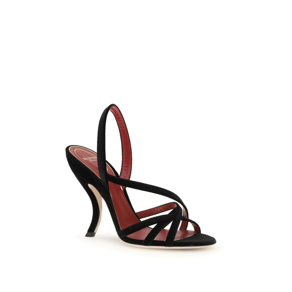 Schwarze Samt-Stilettosandalen